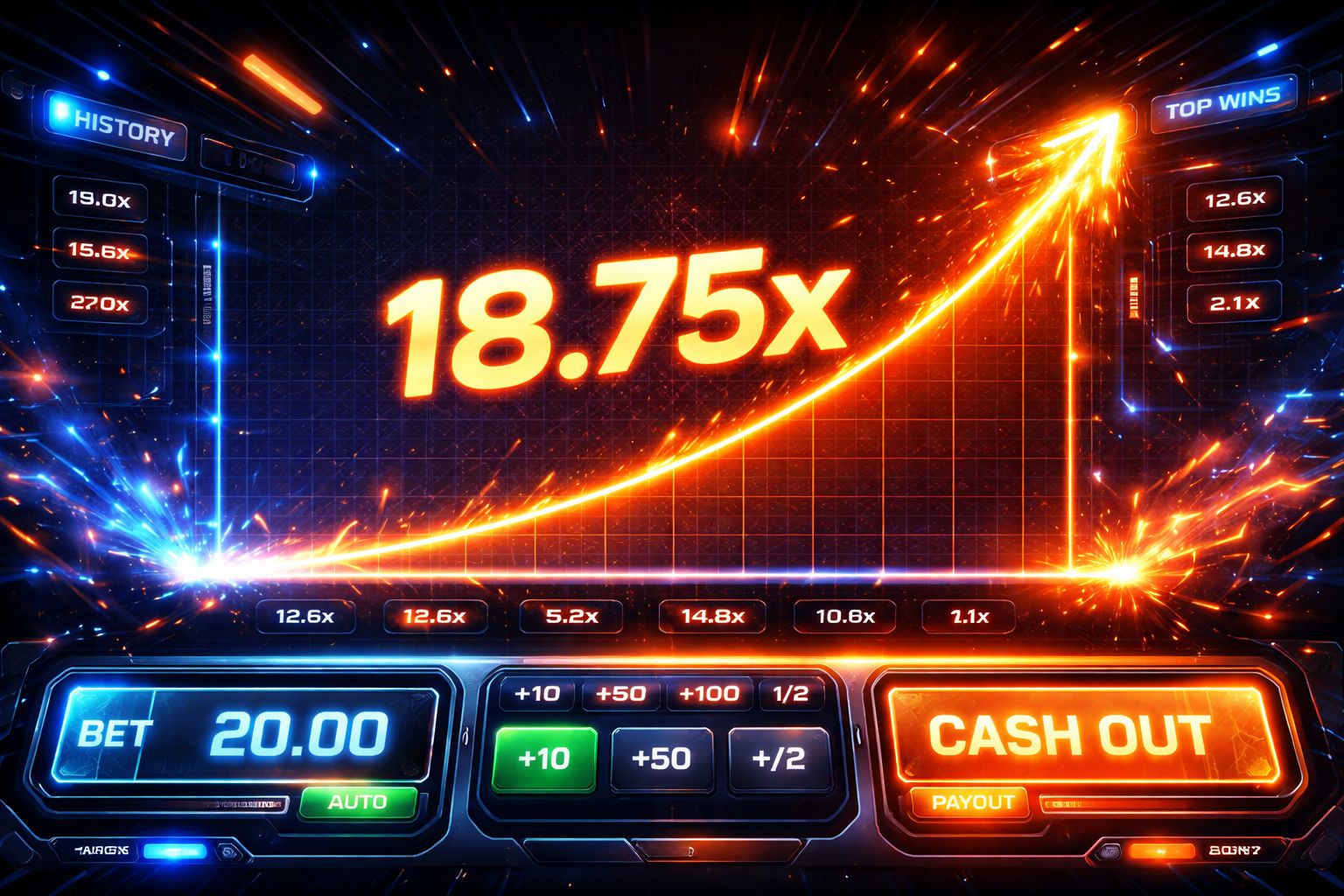 Pantalla de juego multiplicador de acción rápida en EzGana mostrando acción ascendente, gráficos audaces y un momento tenso de decisión.